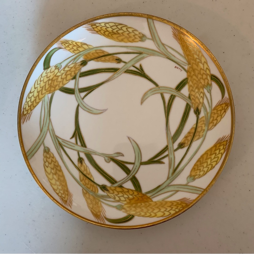 Limoges France LDBC Flambeau Plate Hand Painted 8.75”Wheat Raised Gold 1908-1913